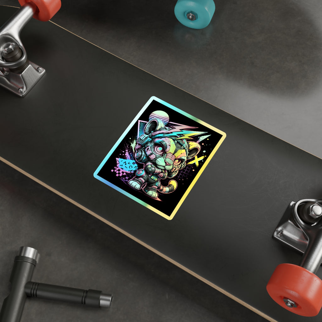 Neon Riot Cat | Holographic Die-Cut Sticker
