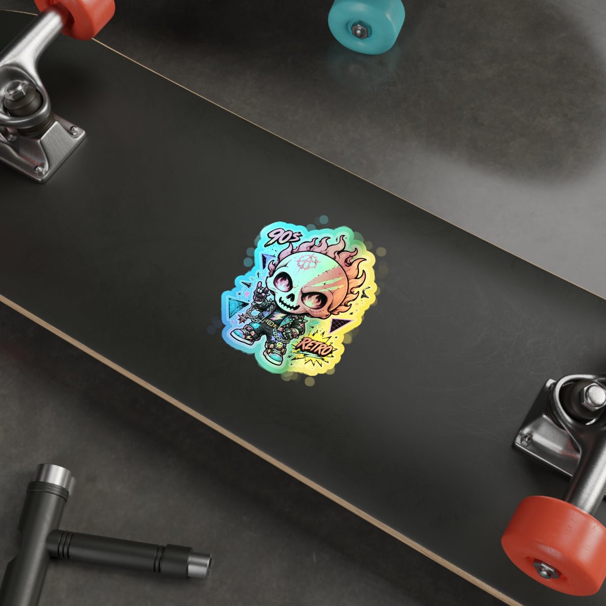 Retro Riot Skull | Holographic Die-Cut Sticker