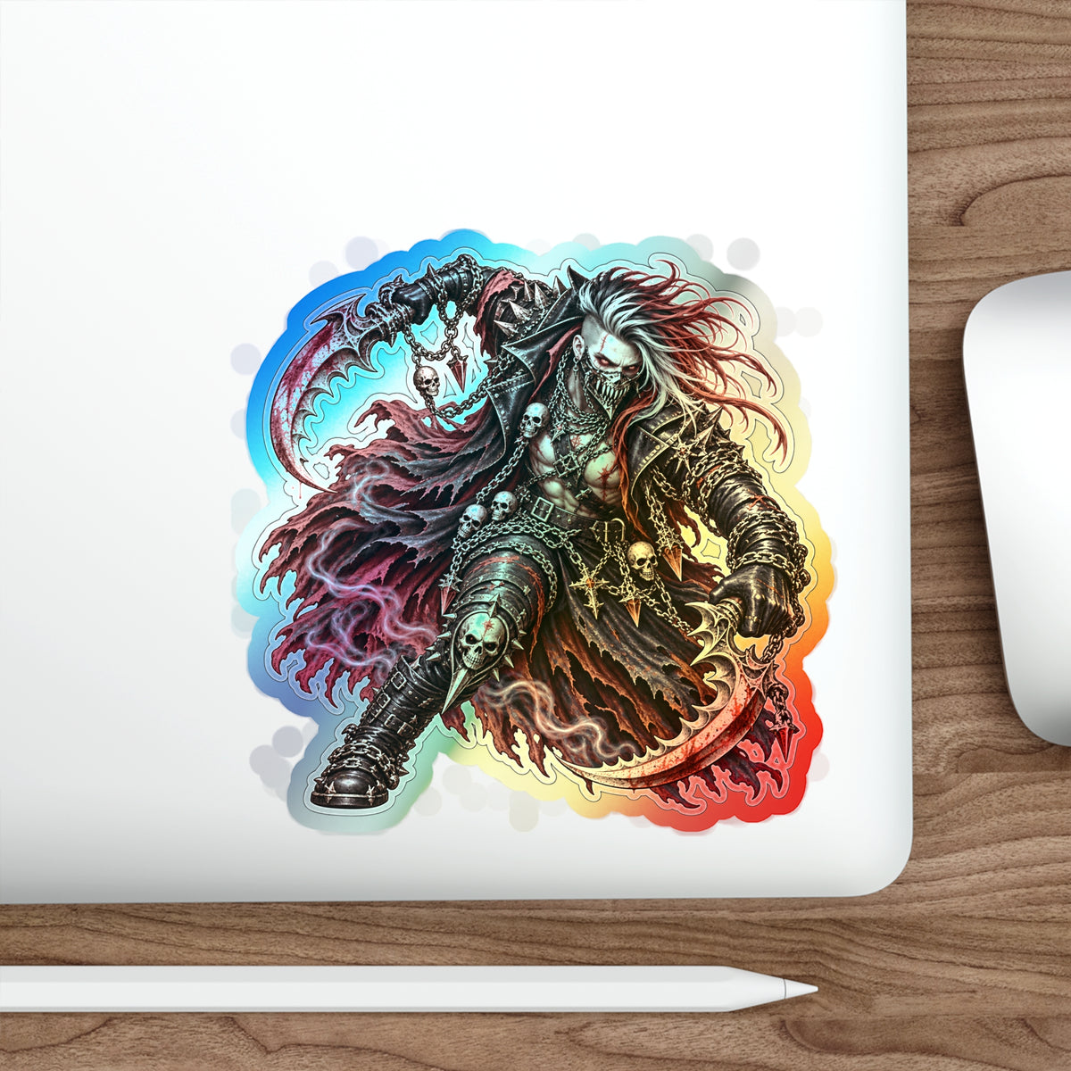 Holographic Reaper Die-Cut Sticker — Gothic Metal Skull Design