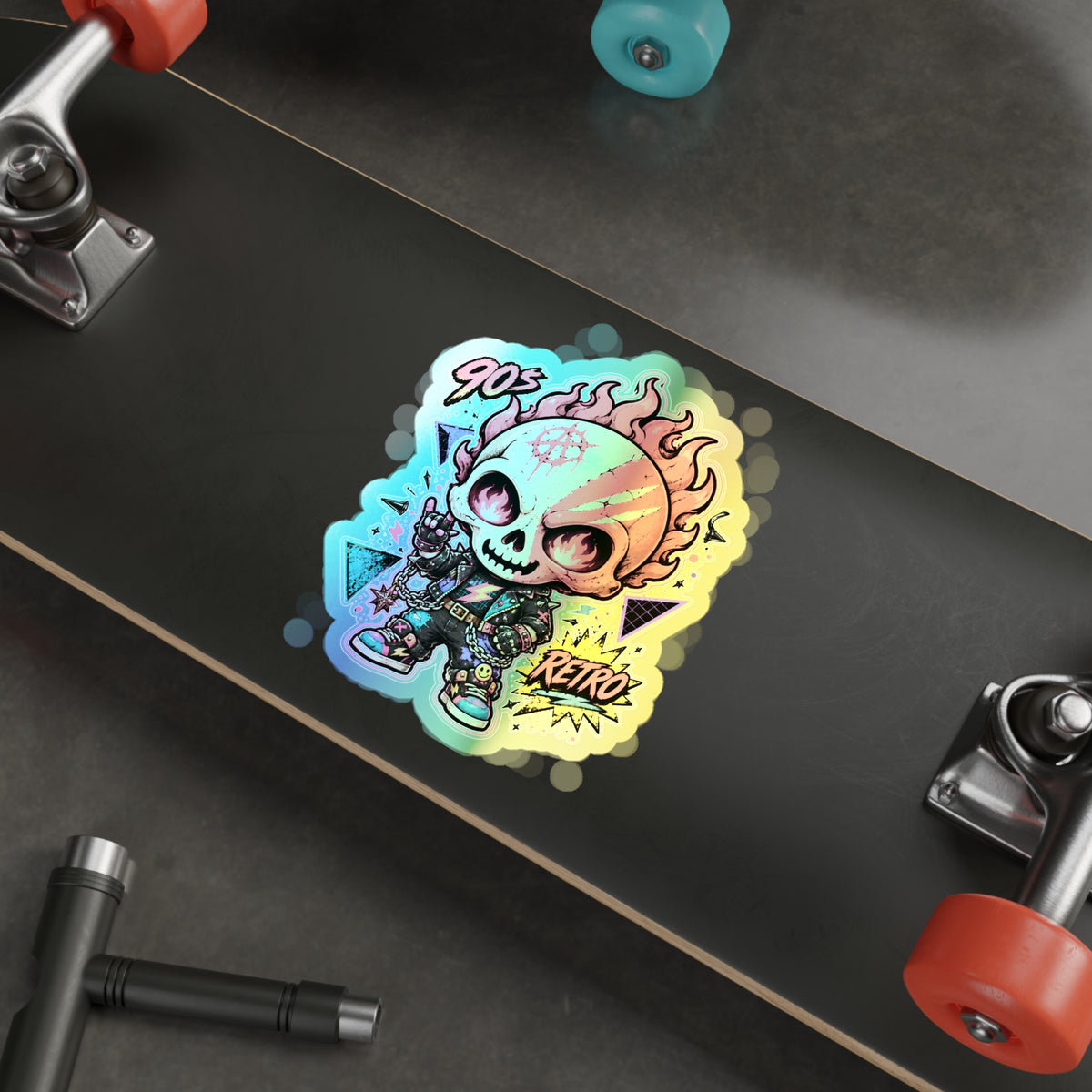 Retro Riot Skull | Holographic Die-Cut Sticker