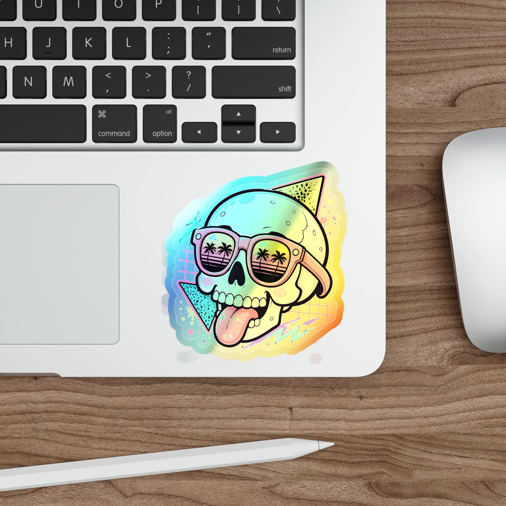 Palm Shades Skull | Holographic Die-Cut Sticker