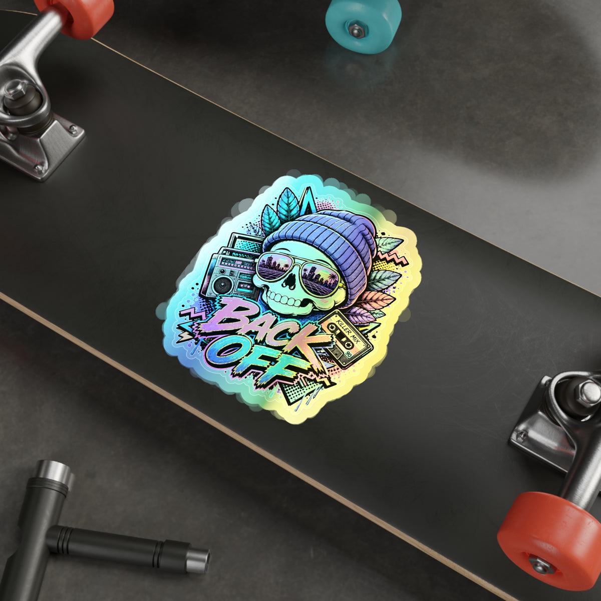 Back Off Skull | Holographic Die-Cut Sticker