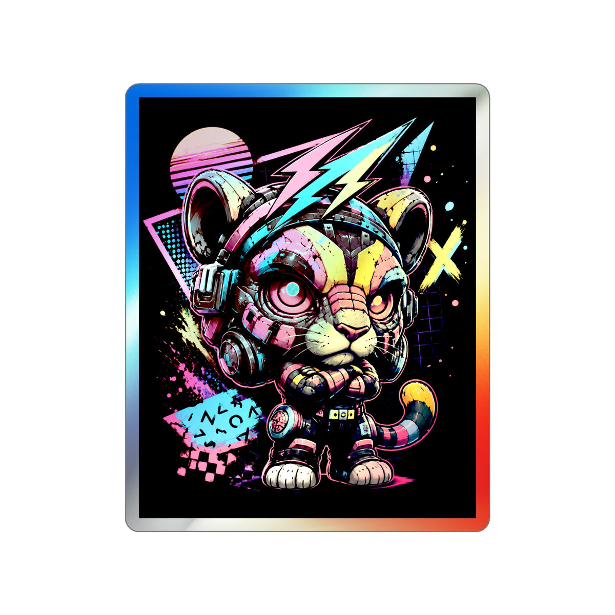 Neon Riot Cat | Holographic Die-Cut Sticker