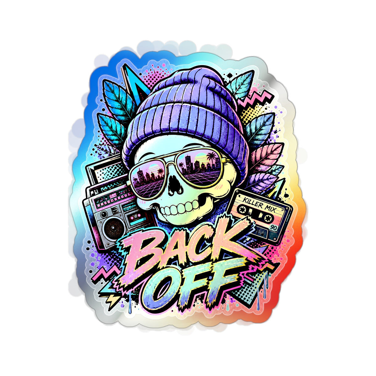 Back Off Skull | Holographic Die-Cut Sticker