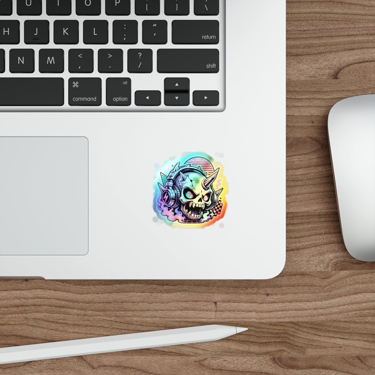 Neon Headphone Skull | Holographic Die-Cut Sticker
