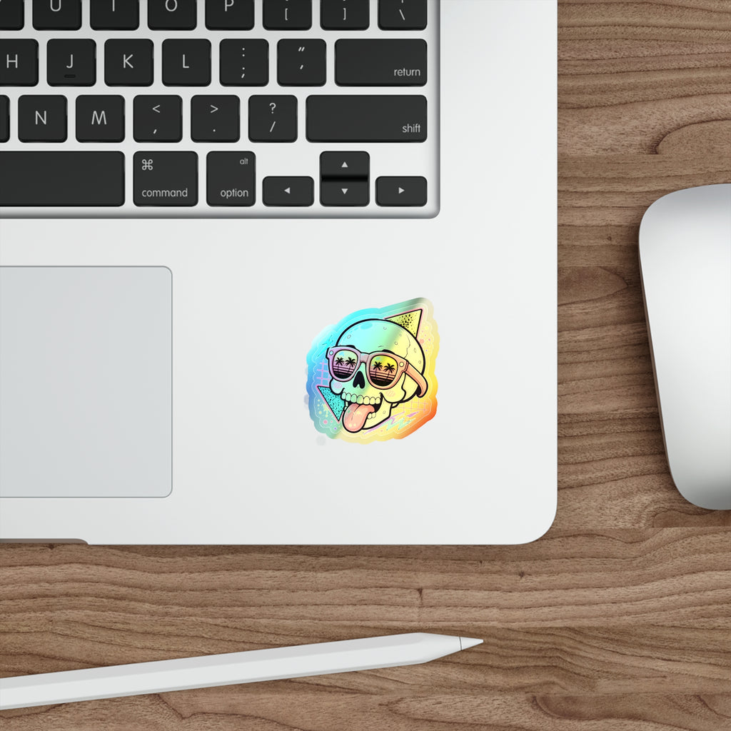 Palm Shades Skull | Holographic Die-Cut Sticker