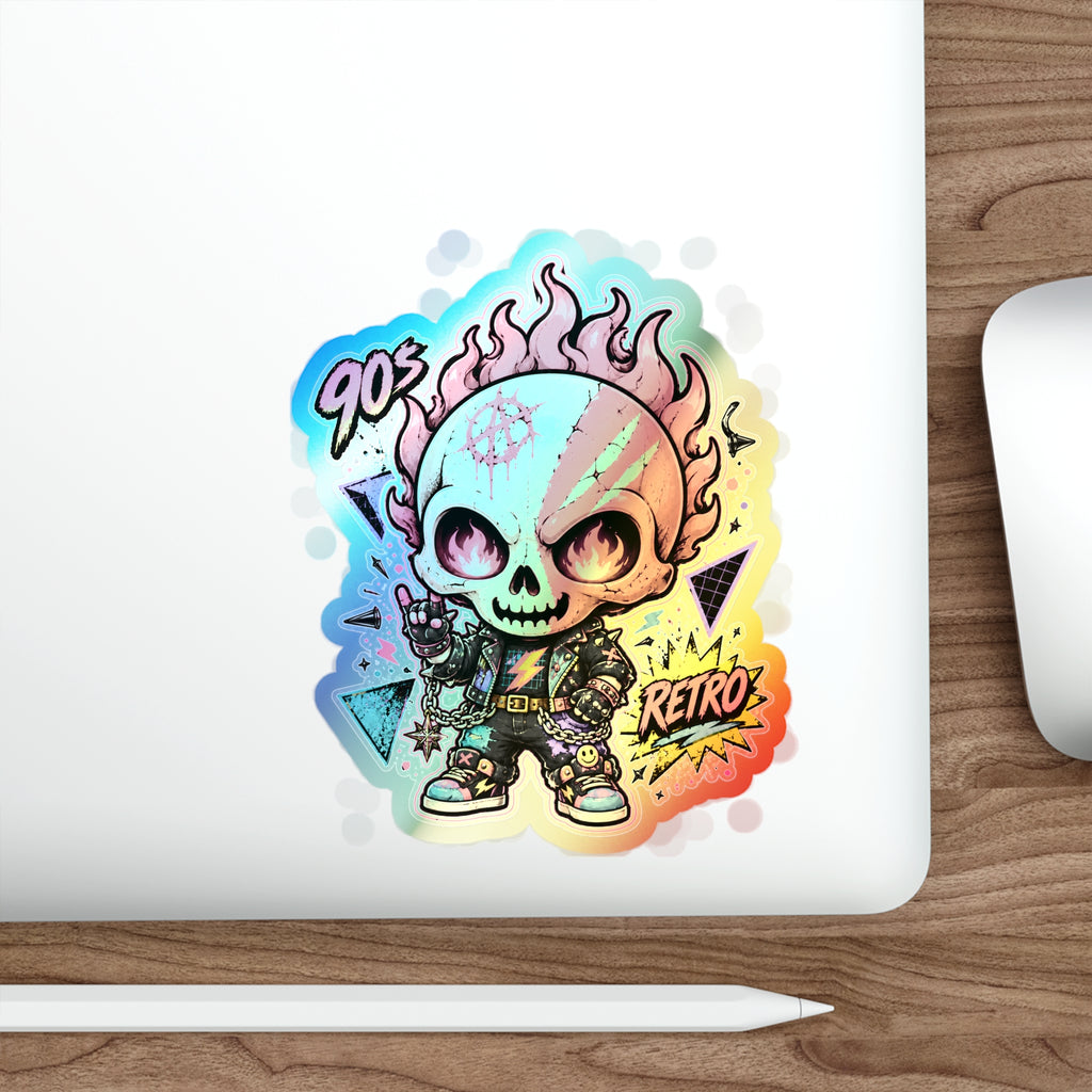 Retro Riot Skull | Holographic Die-Cut Sticker