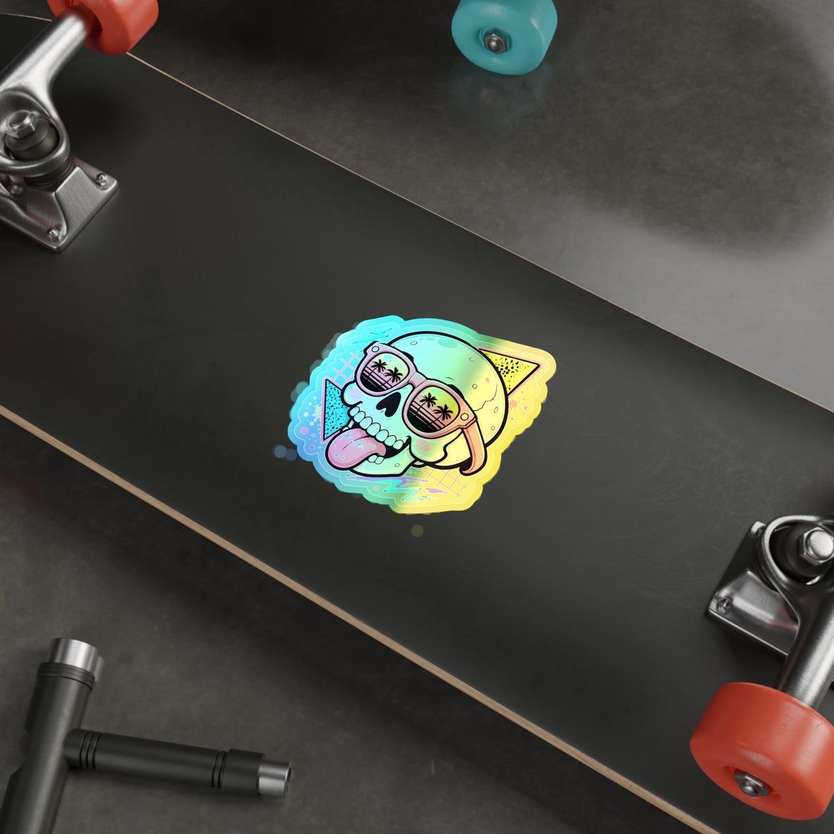 Palm Shades Skull | Holographic Die-Cut Sticker