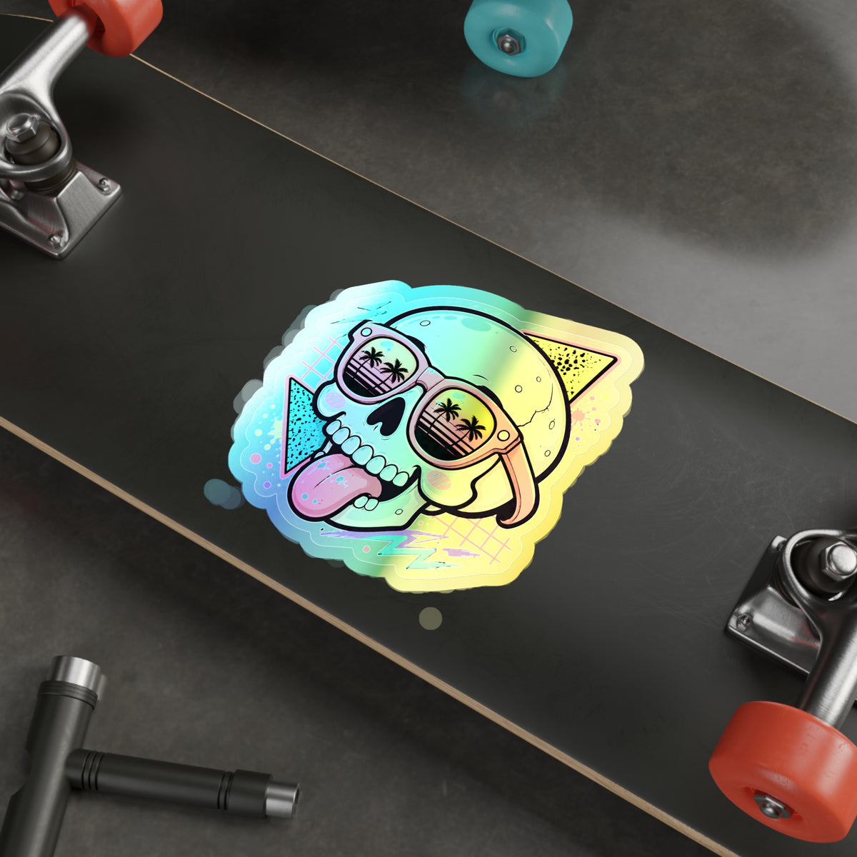 Palm Shades Skull | Holographic Die-Cut Sticker