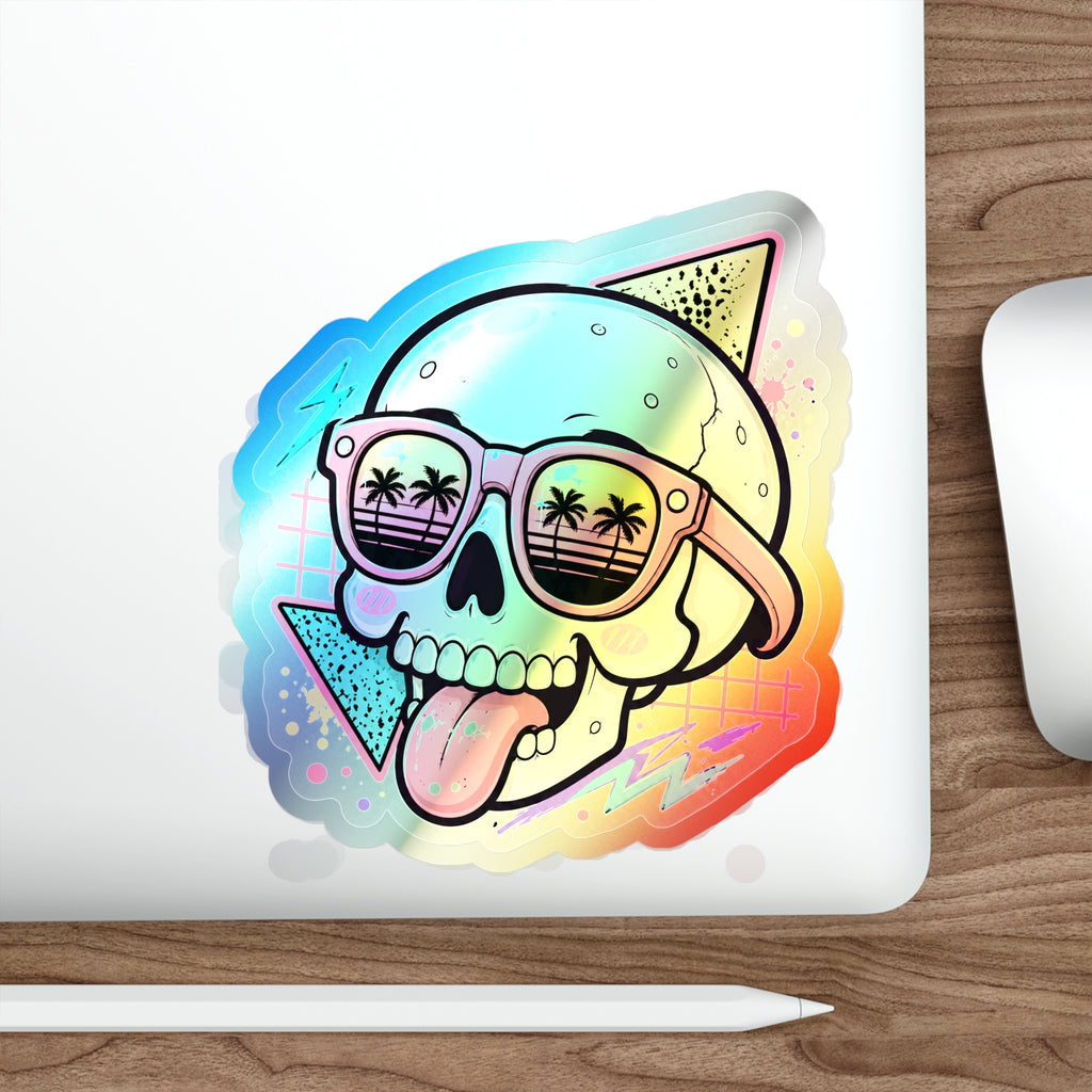 Palm Shades Skull | Holographic Die-Cut Sticker