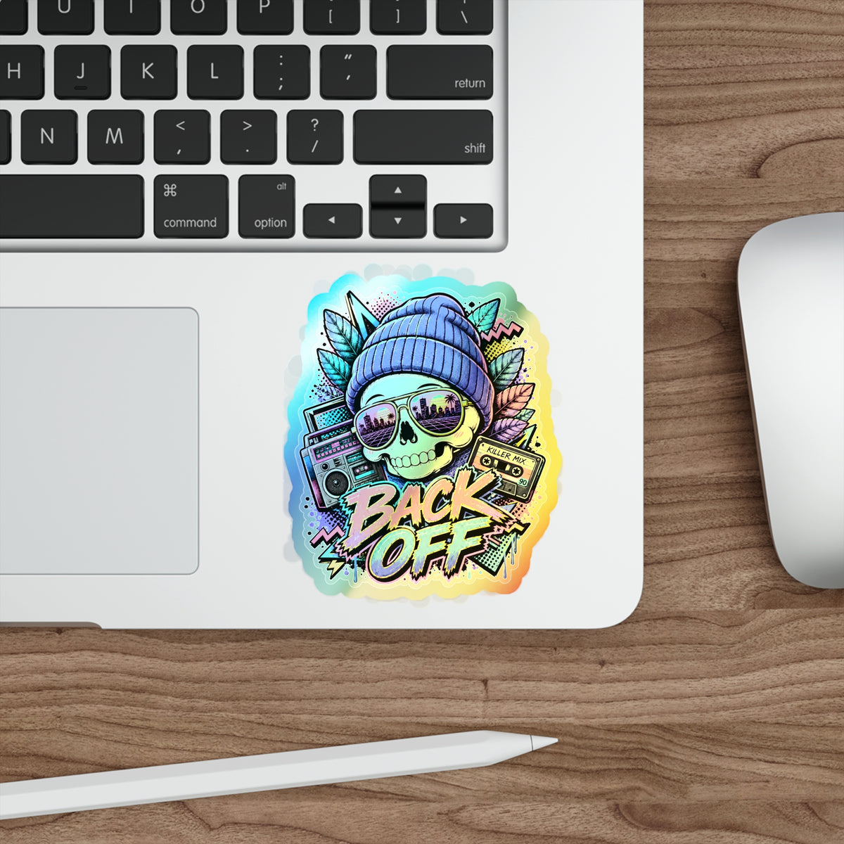 Back Off Skull | Holographic Die-Cut Sticker