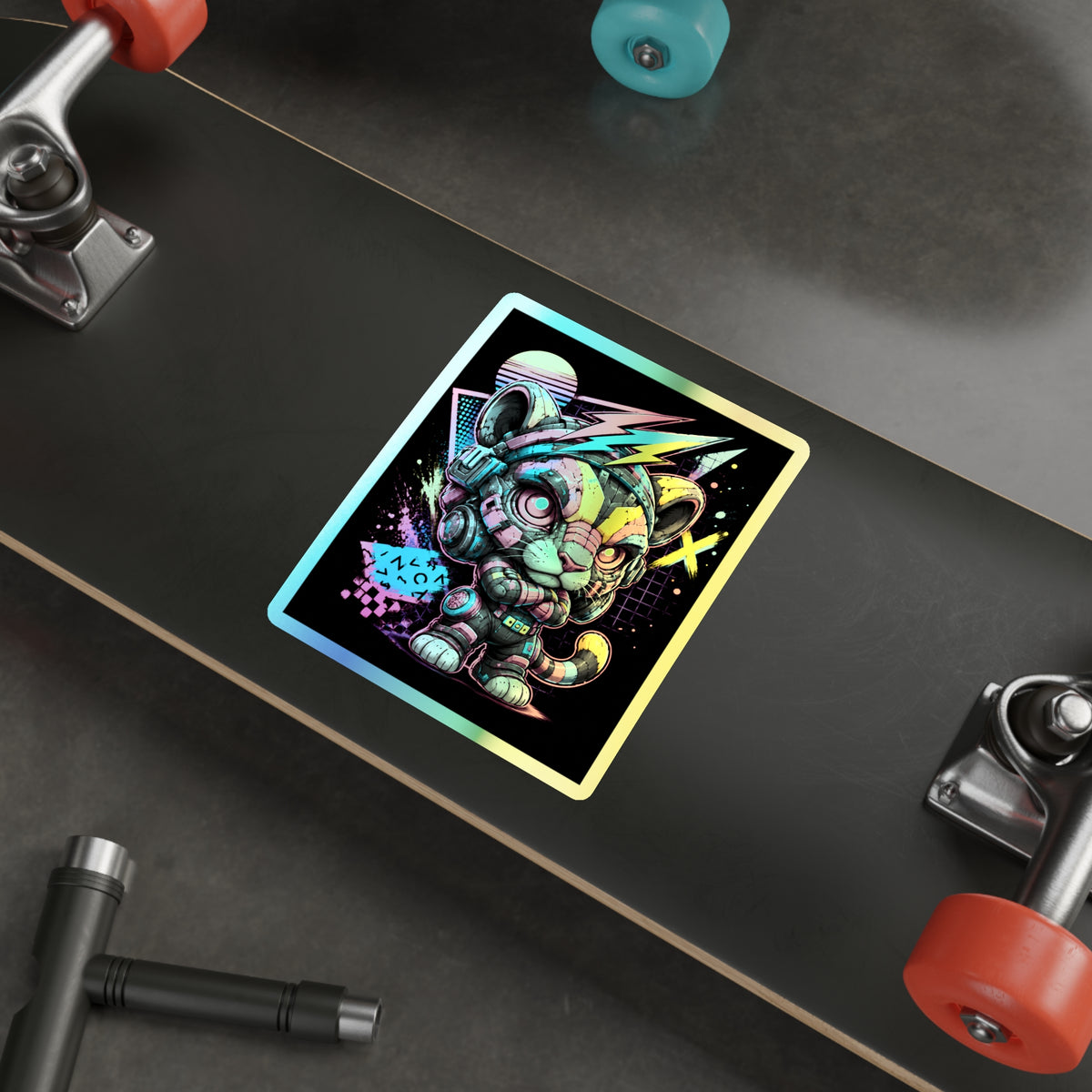 Neon Riot Cat | Holographic Die-Cut Sticker