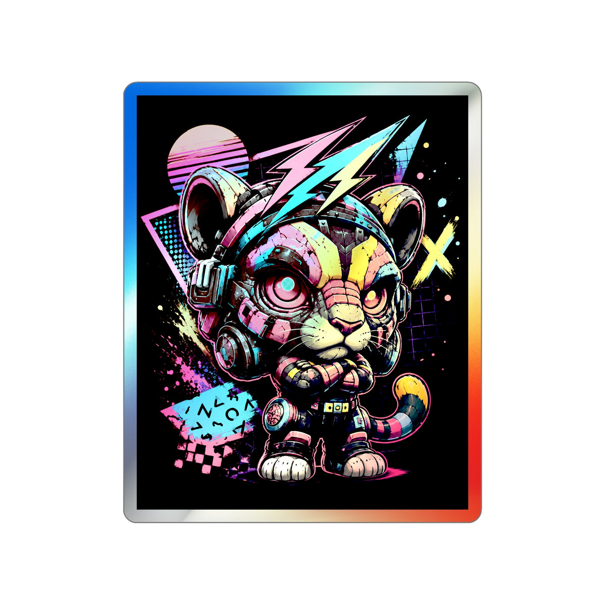 Neon Riot Cat | Holographic Die-Cut Sticker