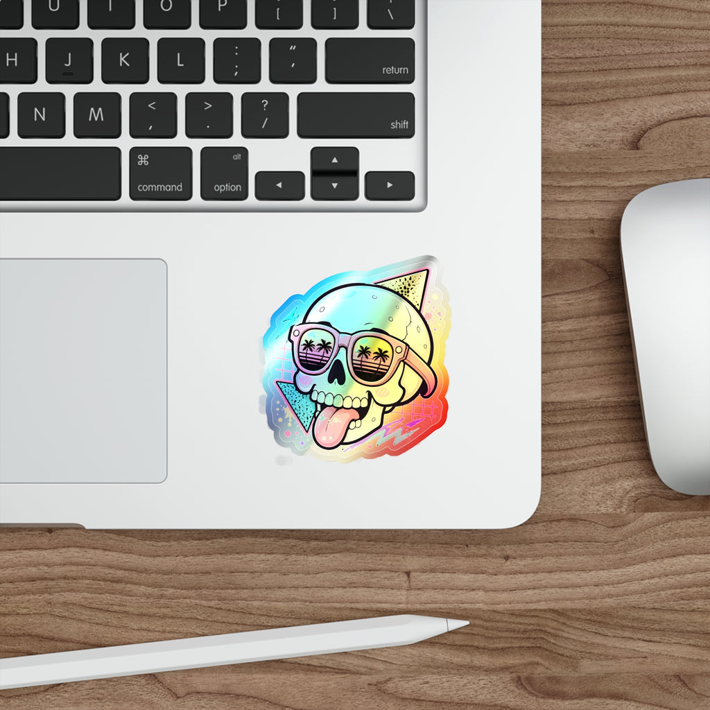 Palm Shades Skull | Holographic Die-Cut Sticker