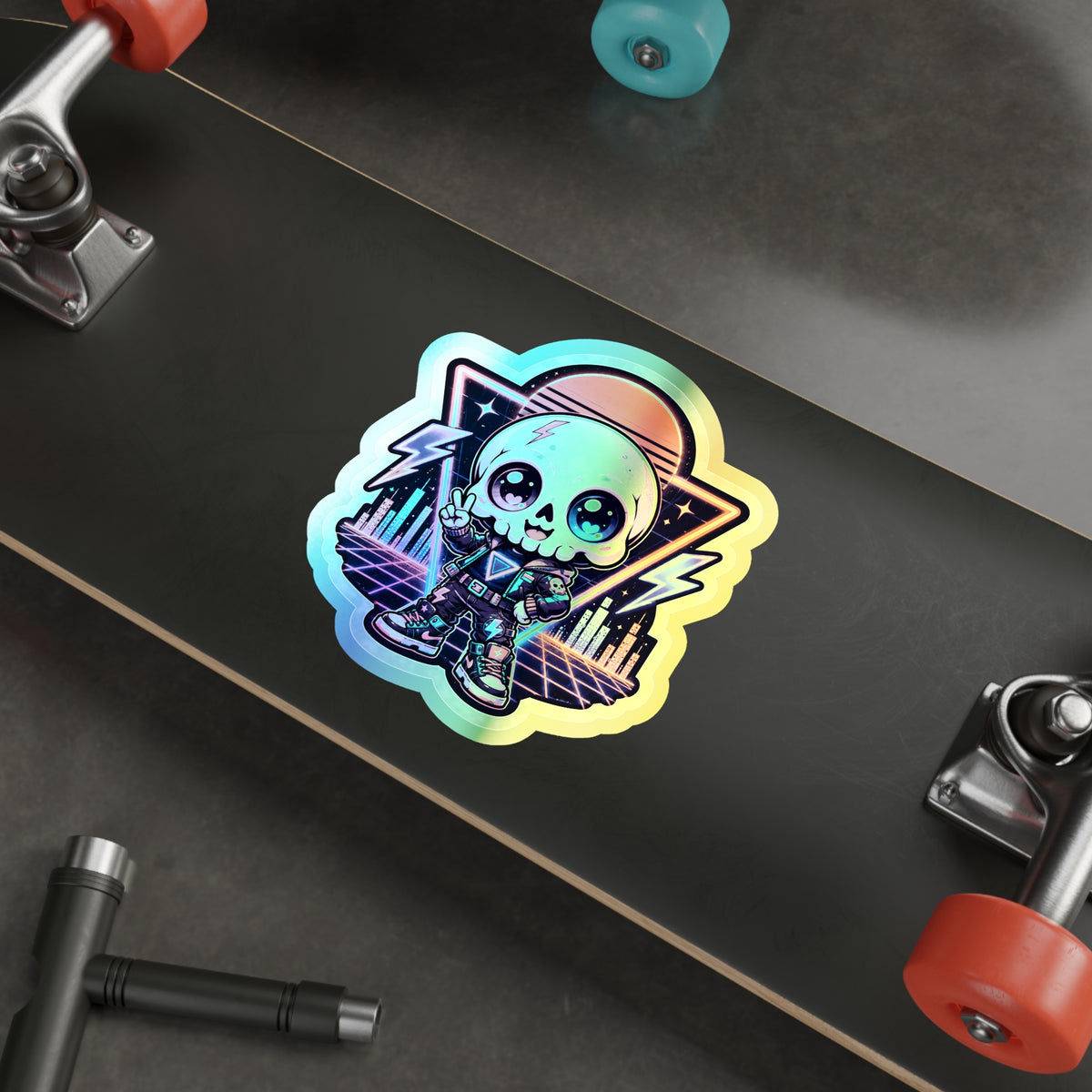 Neon Riot Skull | Holographic Die-Cut Sticker