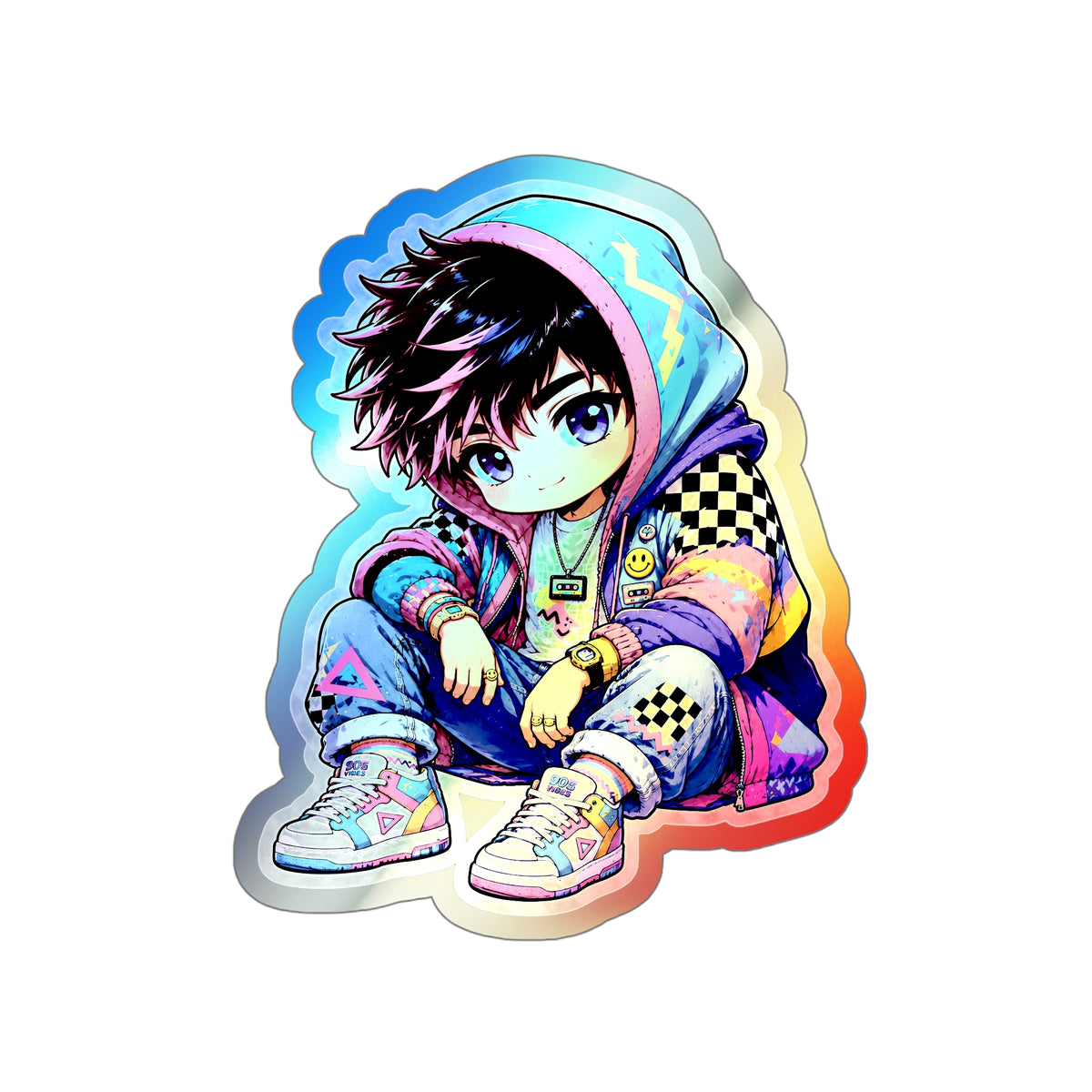 Neon Rebel Boy | Holographic Die-Cut Sticker