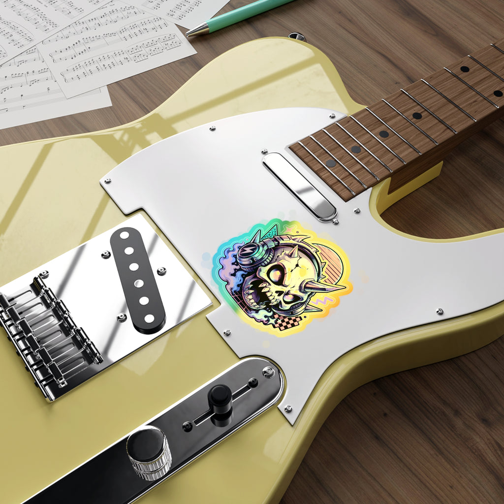 Neon Headphone Skull | Holographic Die-Cut Sticker
