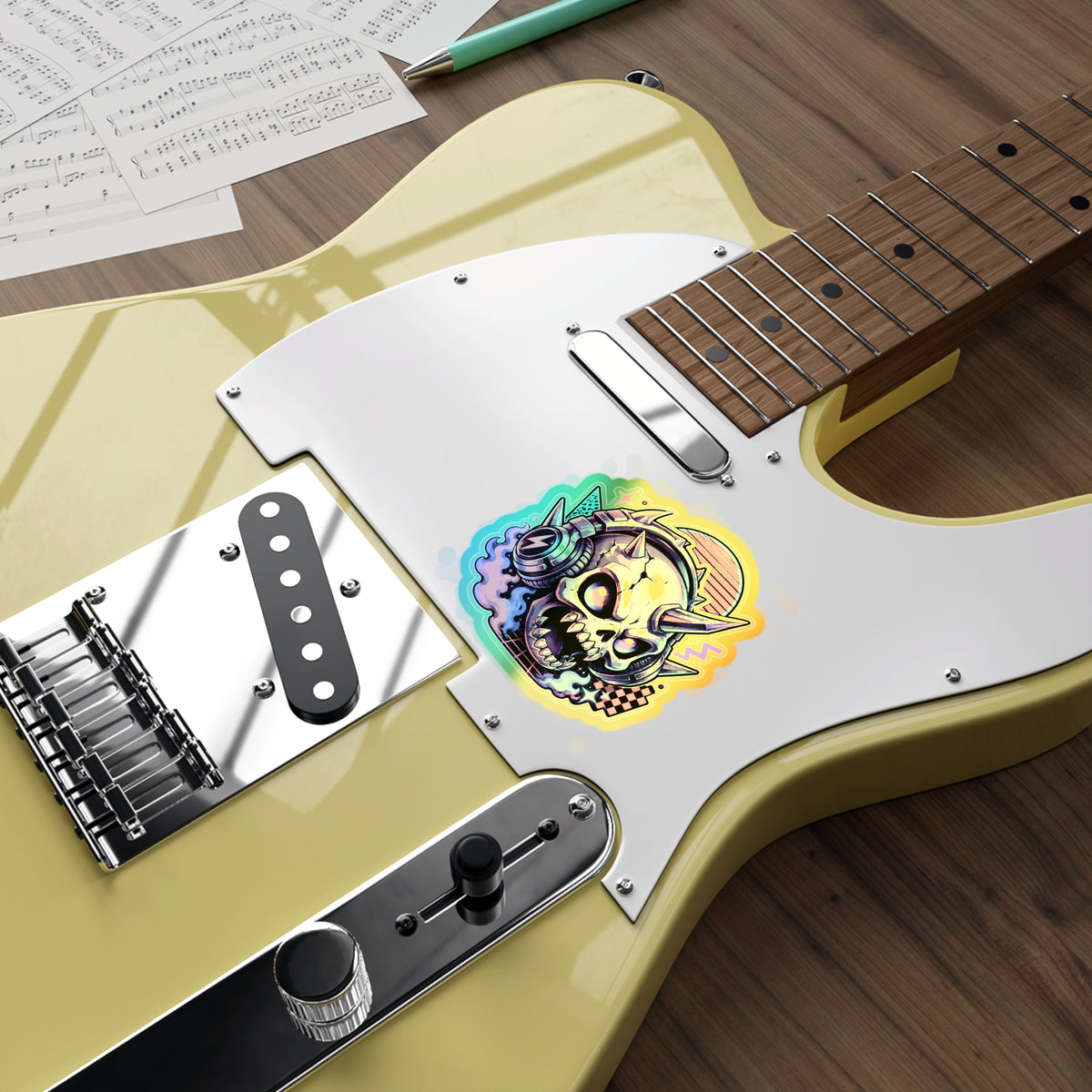 Neon Headphone Skull | Holographic Die-Cut Sticker