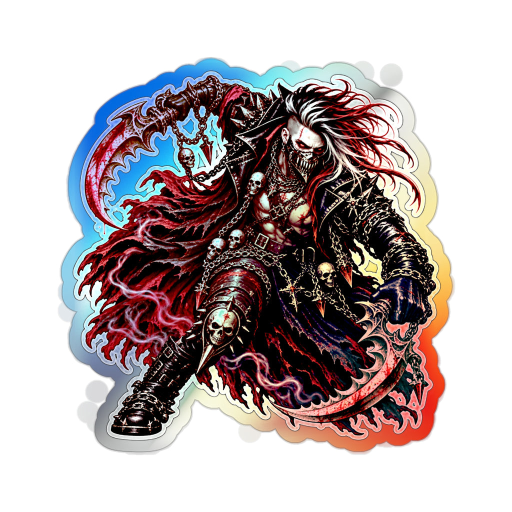 Holographic Reaper Die-Cut Sticker — Gothic Metal Skull Design