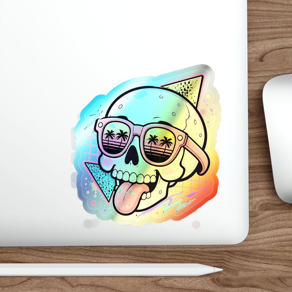 Palm Shades Skull | Holographic Die-Cut Sticker