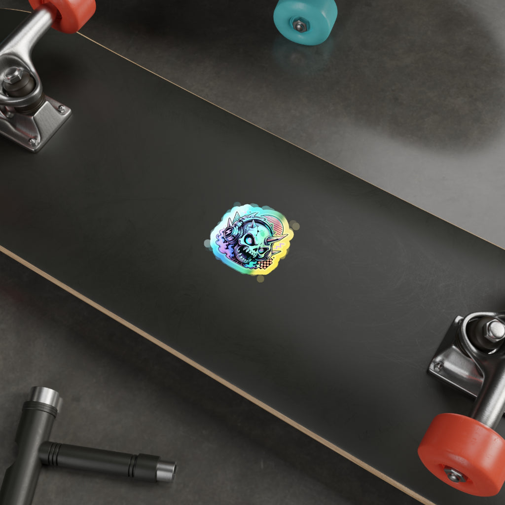 Neon Headphone Skull | Holographic Die-Cut Sticker