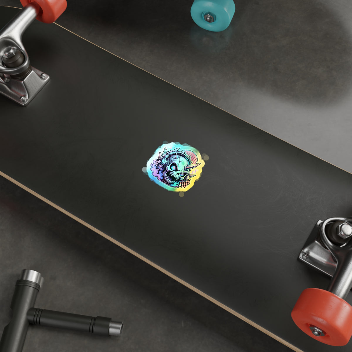 Neon Headphone Skull | Holographic Die-Cut Sticker