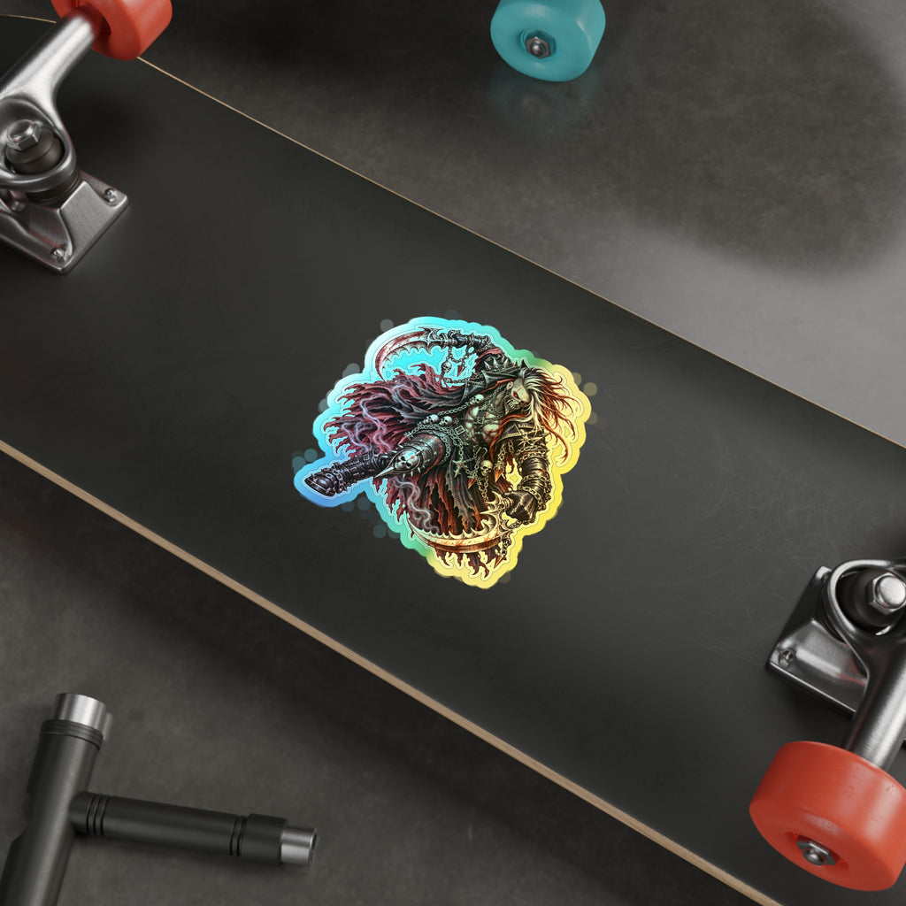 Holographic Reaper Die-Cut Sticker — Gothic Metal Skull Design