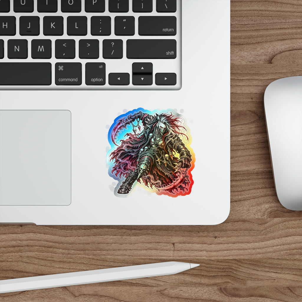 Holographic Reaper Die-Cut Sticker — Gothic Metal Skull Design