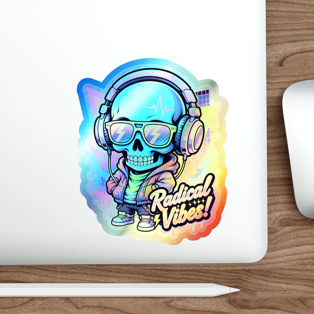 Radical Vibes Skull | Holographic Die-Cut Sticker