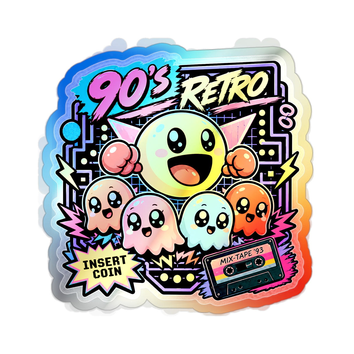 Arcade Ghosts & Mixtape | Holographic Die-Cut Sticker