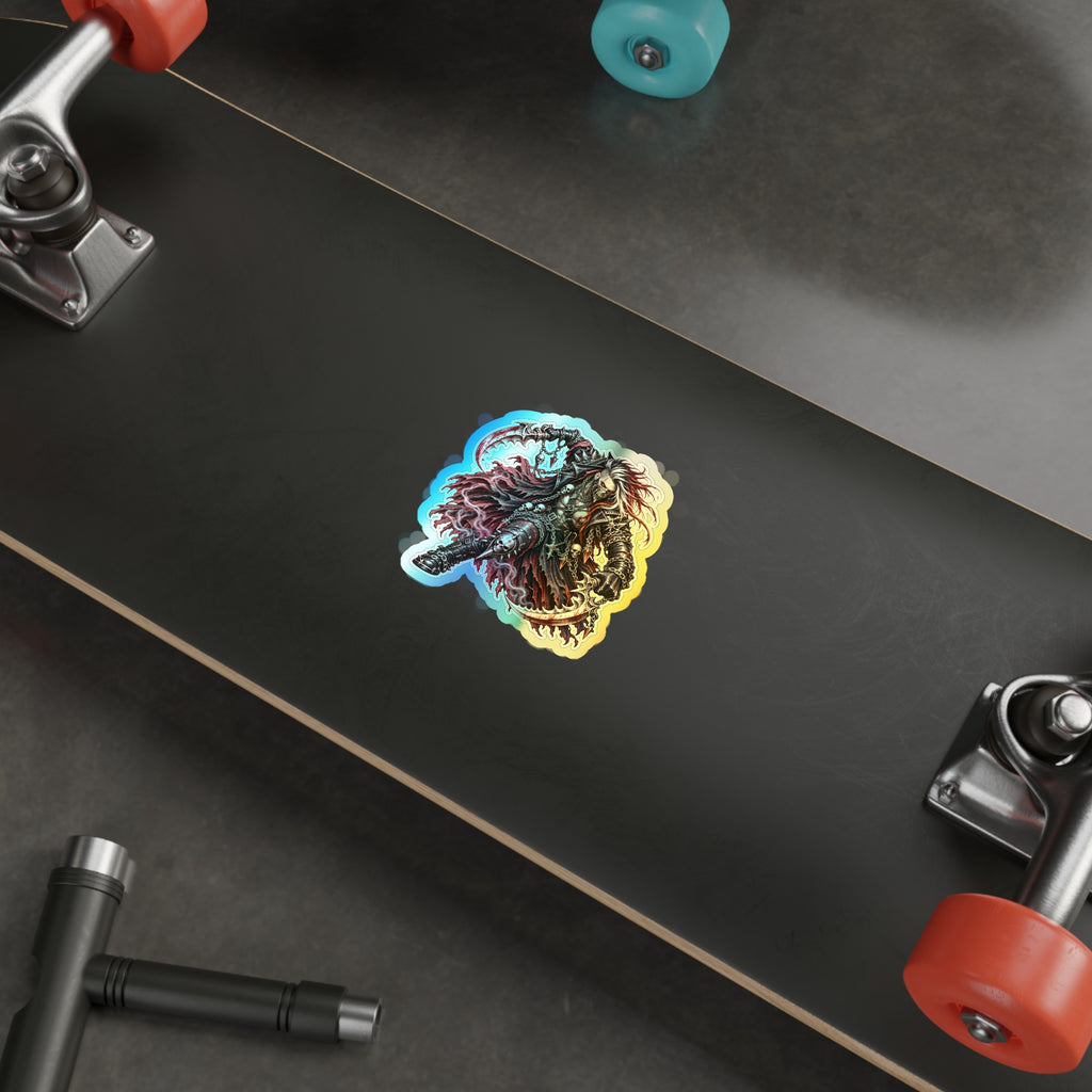 Holographic Reaper Die-Cut Sticker — Gothic Metal Skull Design