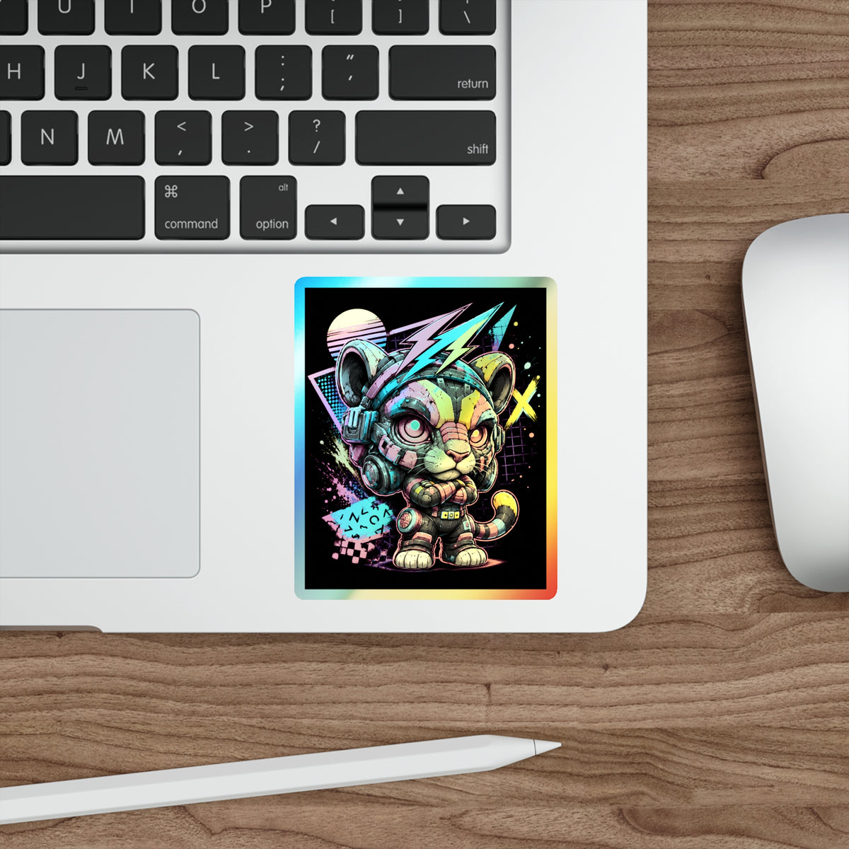 Neon Riot Cat | Holographic Die-Cut Sticker