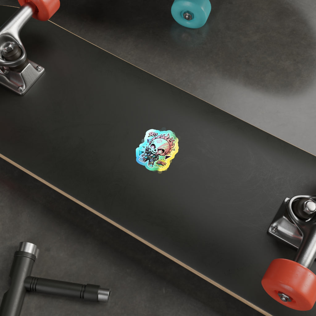Retro Riot Skull | Holographic Die-Cut Sticker