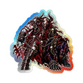 Holographic Demon Warrior Die-Cut Sticker — Shiny Metal Fantasy Skull Design for Skateboards & Laptops