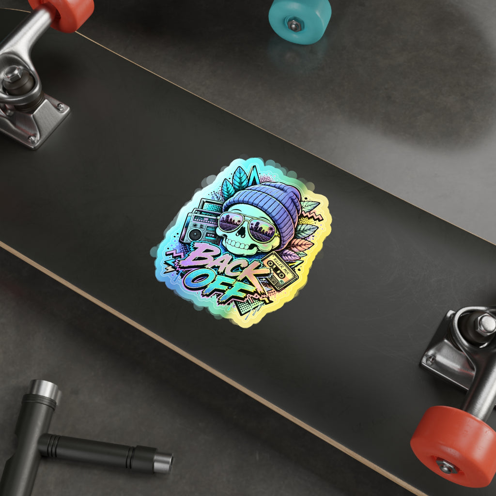 Back Off Skull | Holographic Die-Cut Sticker