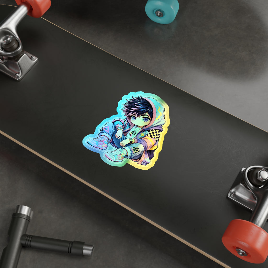 Neon Rebel Boy | Holographic Die-Cut Sticker