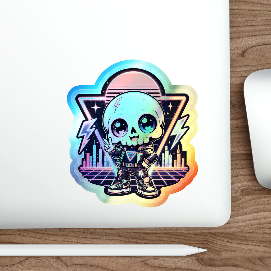 Neon Riot Skull | Holographic Die-Cut Sticker