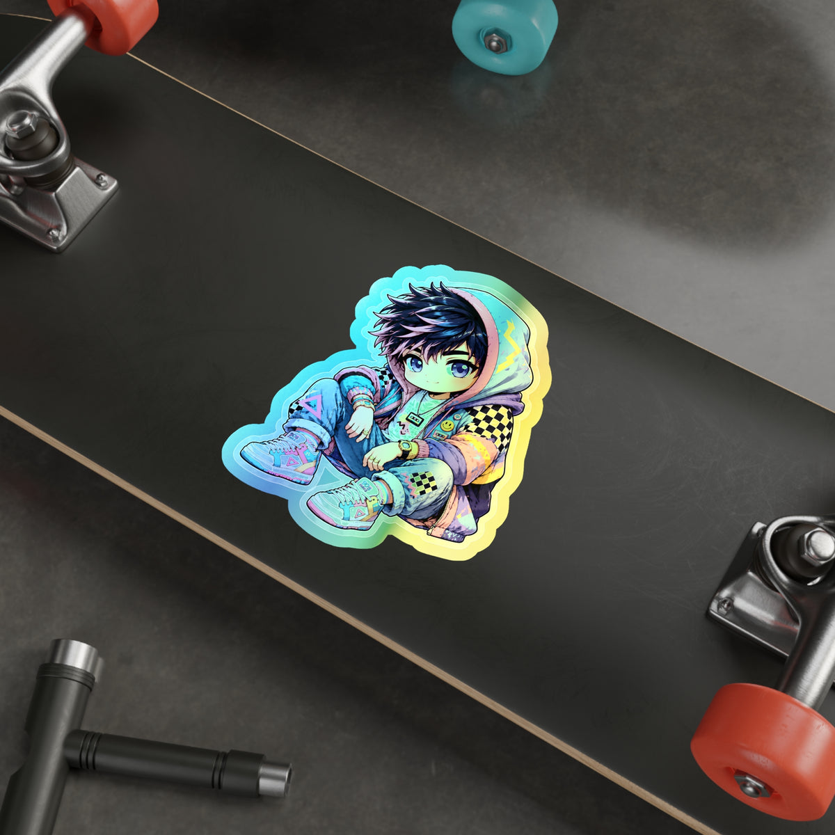 Neon Rebel Boy | Holographic Die-Cut Sticker