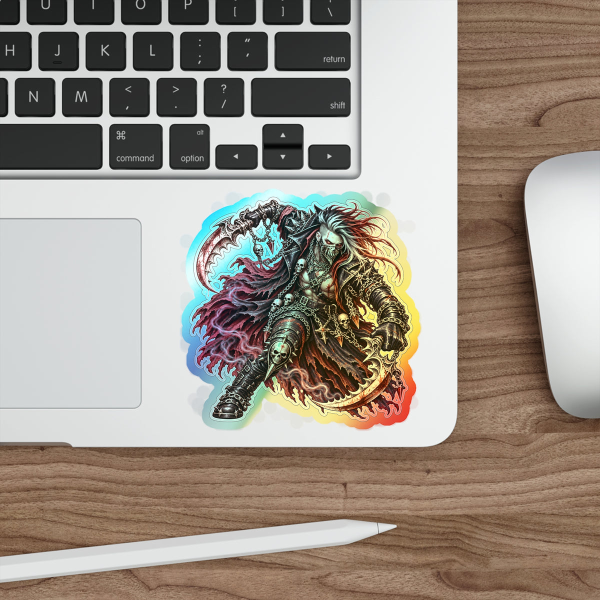 Holographic Reaper Die-Cut Sticker — Gothic Metal Skull Design