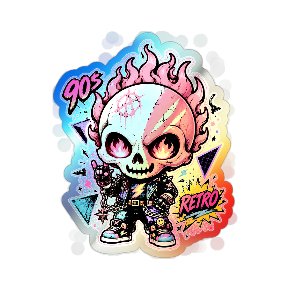 Retro Riot Skull | Holographic Die-Cut Sticker