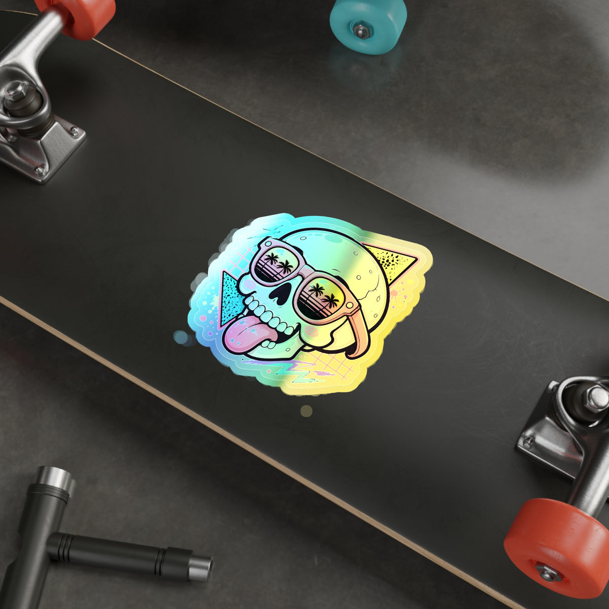 Palm Shades Skull | Holographic Die-Cut Sticker