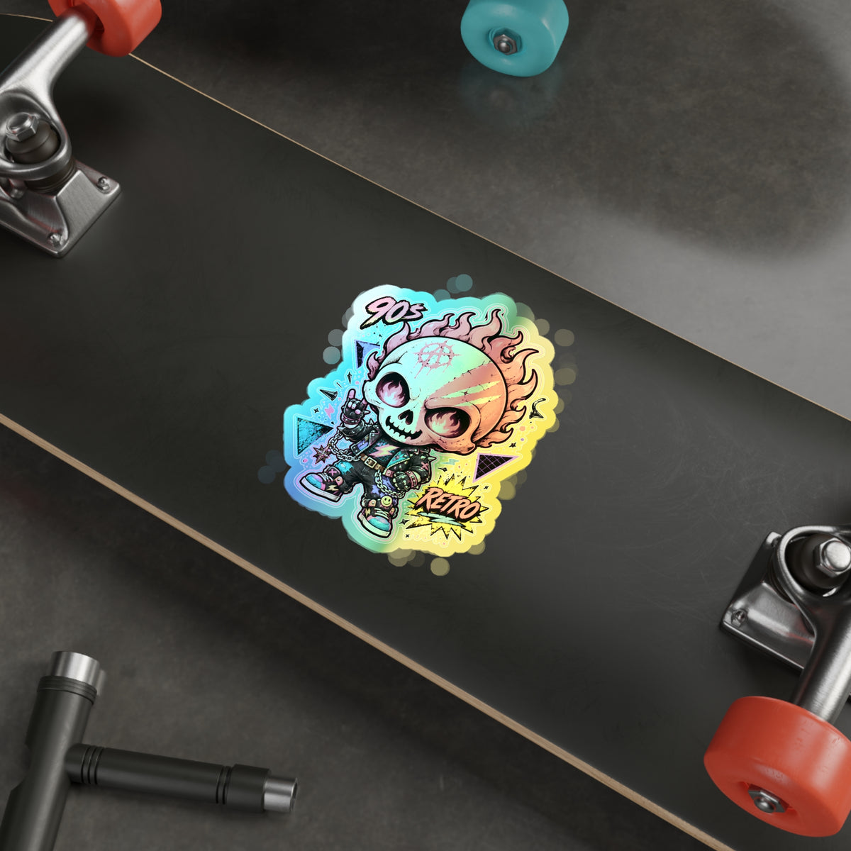 Retro Riot Skull | Holographic Die-Cut Sticker