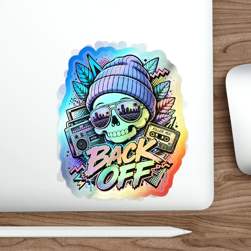 Back Off Skull | Holographic Die-Cut Sticker