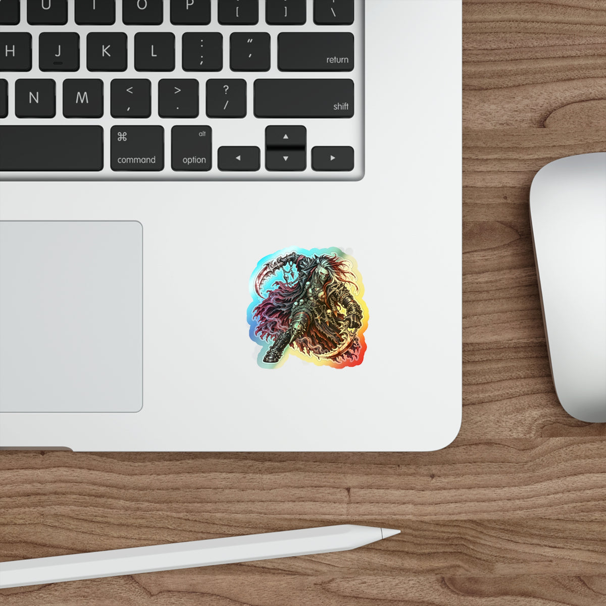 Holographic Reaper Die-Cut Sticker — Gothic Metal Skull Design