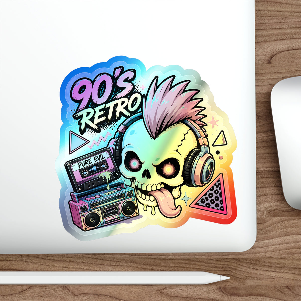 Retro Punk Skull | Holographic Die-Cut Sticker