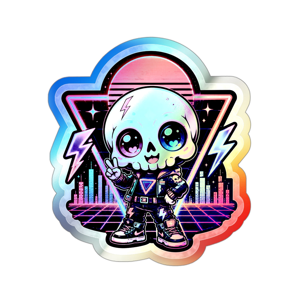 Neon Riot Skull | Holographic Die-Cut Sticker