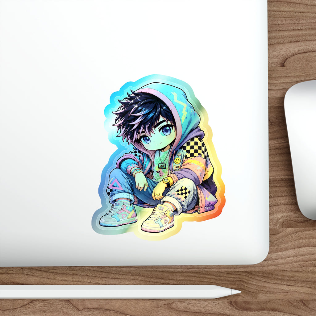 Neon Rebel Boy | Holographic Die-Cut Sticker