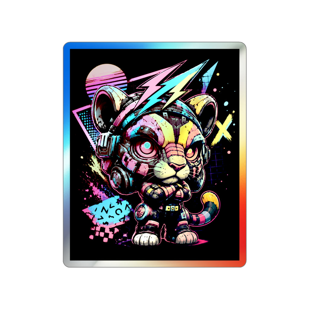 Neon Riot Cat | Holographic Die-Cut Sticker