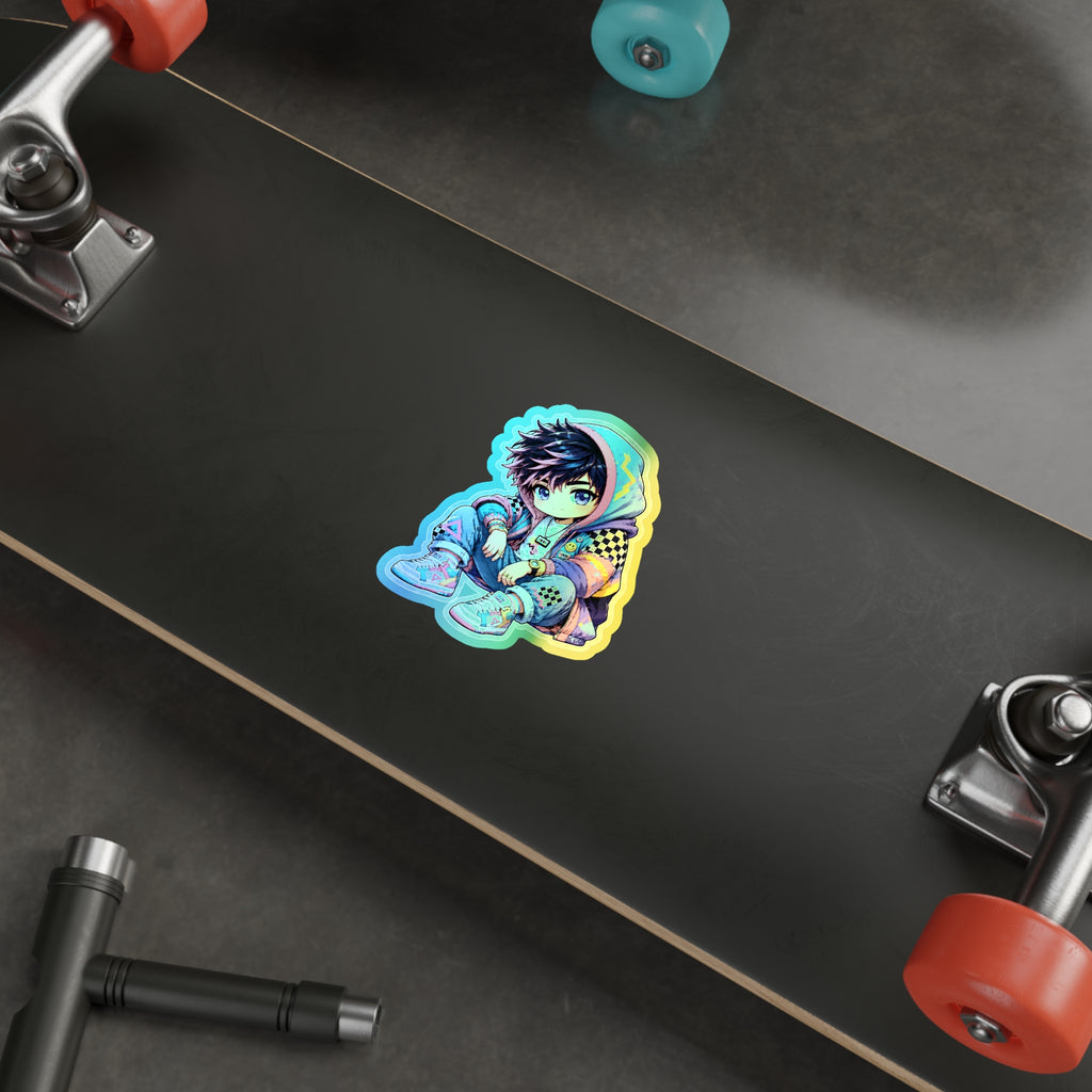 Neon Rebel Boy | Holographic Die-Cut Sticker