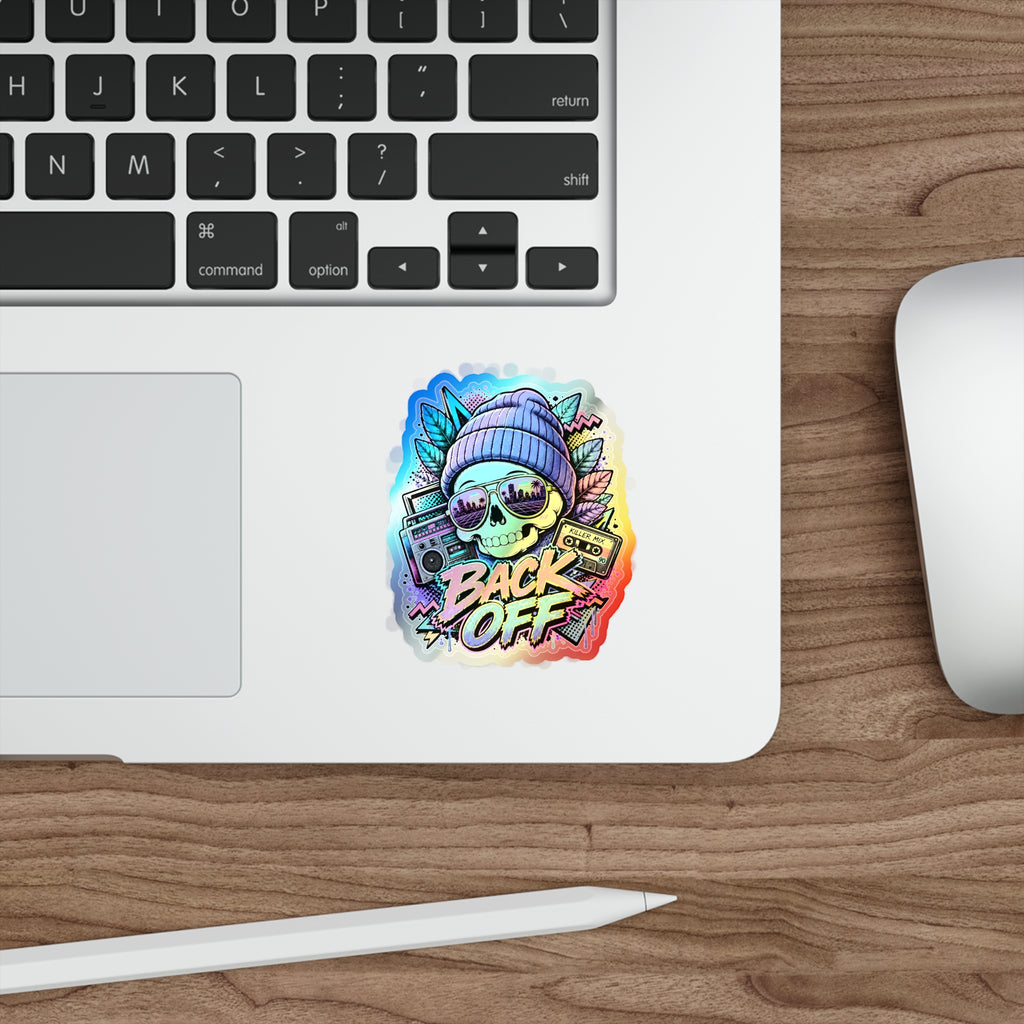 Back Off Skull | Holographic Die-Cut Sticker